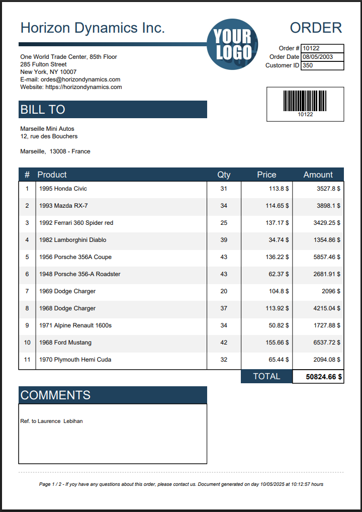 Example 02 - Multiple page order using master and details data from database