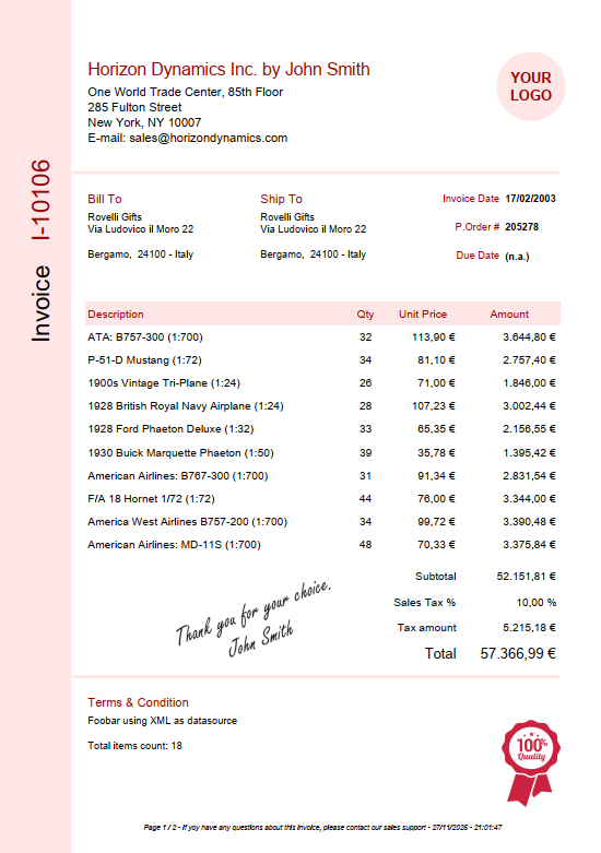 Example 06 - Sales invoice