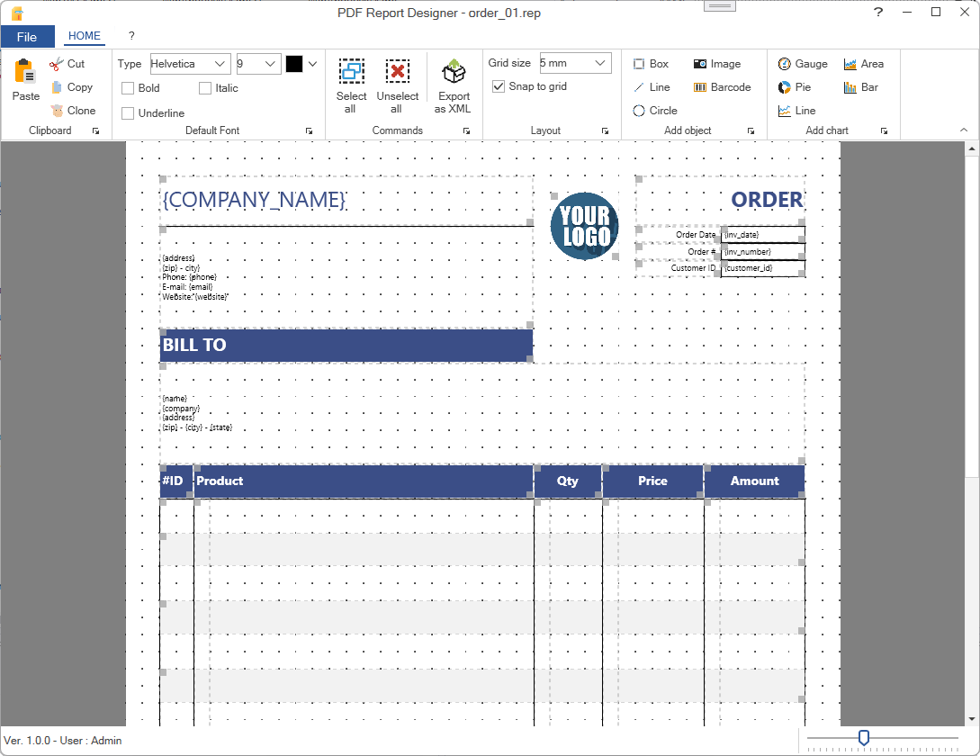PDFReportDesigner application screenshot