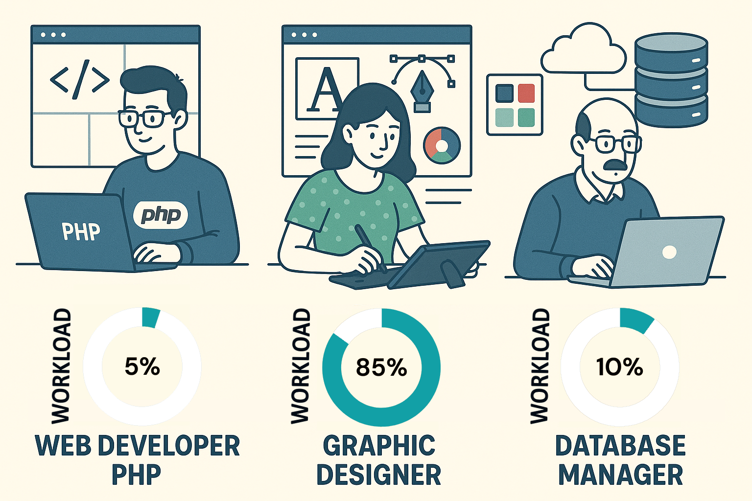 User roles diagram - Developers, Designers, DBAs